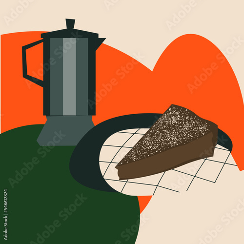 Gourmet break with authentic coffee and homemade chocolate cake