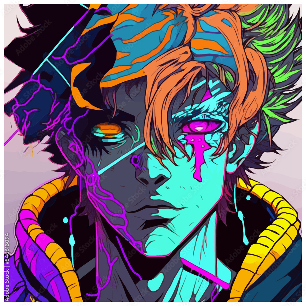 Neon Graffiti Anime Alien Boy With Blue Skin And Pink Glowing Blood neon-graffiti-anime-alien-boy-with-blue-skin-and-pink-glowing-blood