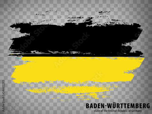 Flag of Baden-Wurttemberg from brush strokes. Federal Republic of Germany. Flag Free State of Baden-Wurttemberg with title on transparent background for your web site design, app, UI. Vector 