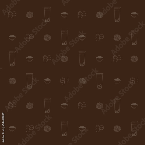 bubble tea print background in line art design for drink or advertising template design
