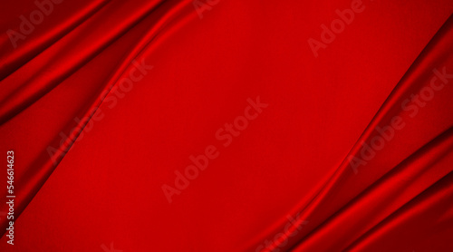 Obraz na płótnie Red silk satin. Soft folds. Fabric. Bright luxury background. Space, design. Wavy lines. Banner. Flat lay, top view table. Template. Beautiful. Elegant. Christmas, New Year, Valentine, Mother's Day. w salonie