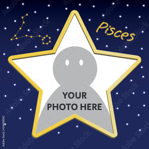 Star Shaped Frame in Starry Night Sky With Pisces Zodiac Constellation