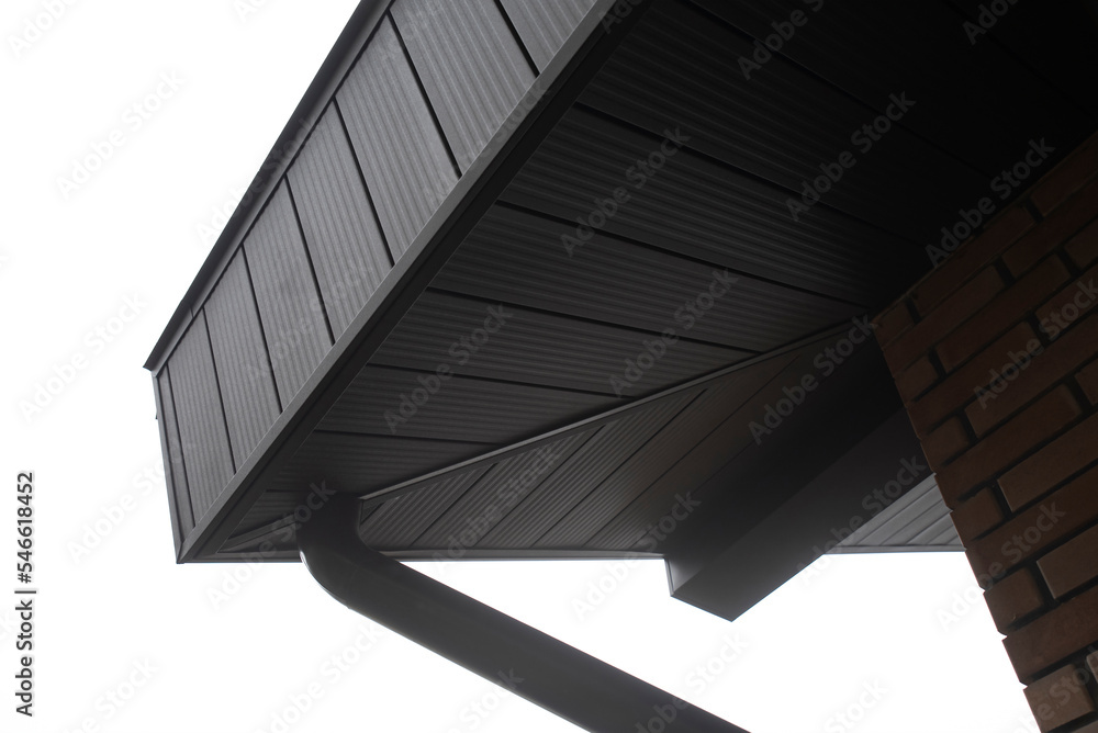 Roof overhang with soffits and rain gutter system Stock Photo Adobe Stock