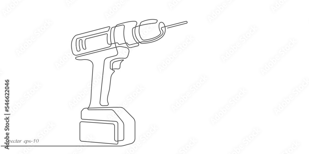 Electric hand drill .Electric tool for work.Continuous line drawing.Vector illustration. Electric hand drill .Electric tool for work.Continuous line drawing.Vector illustration.
