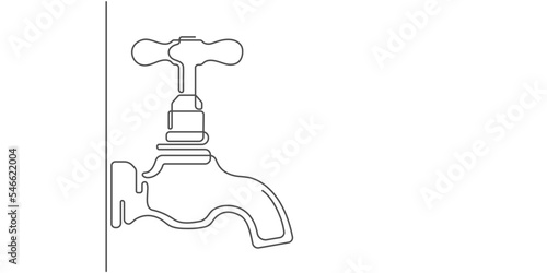 Drawing drinking water faucet.Continuous line drawing.Vector illustration .
