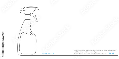 Spray bottle .Home chemistry. Pulverizer drawing.Continuous line drawing.Vector illustration .