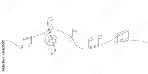 Musical notes on white background.Musical concept.Continuous line drawing.Vector illustration.