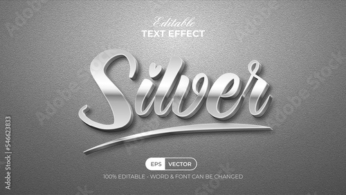 Silver text effect style. Editable text effect.