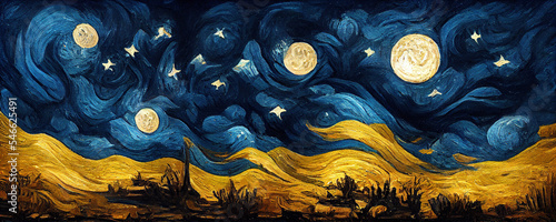 moon, stars, painting, night, sky, abstract, art