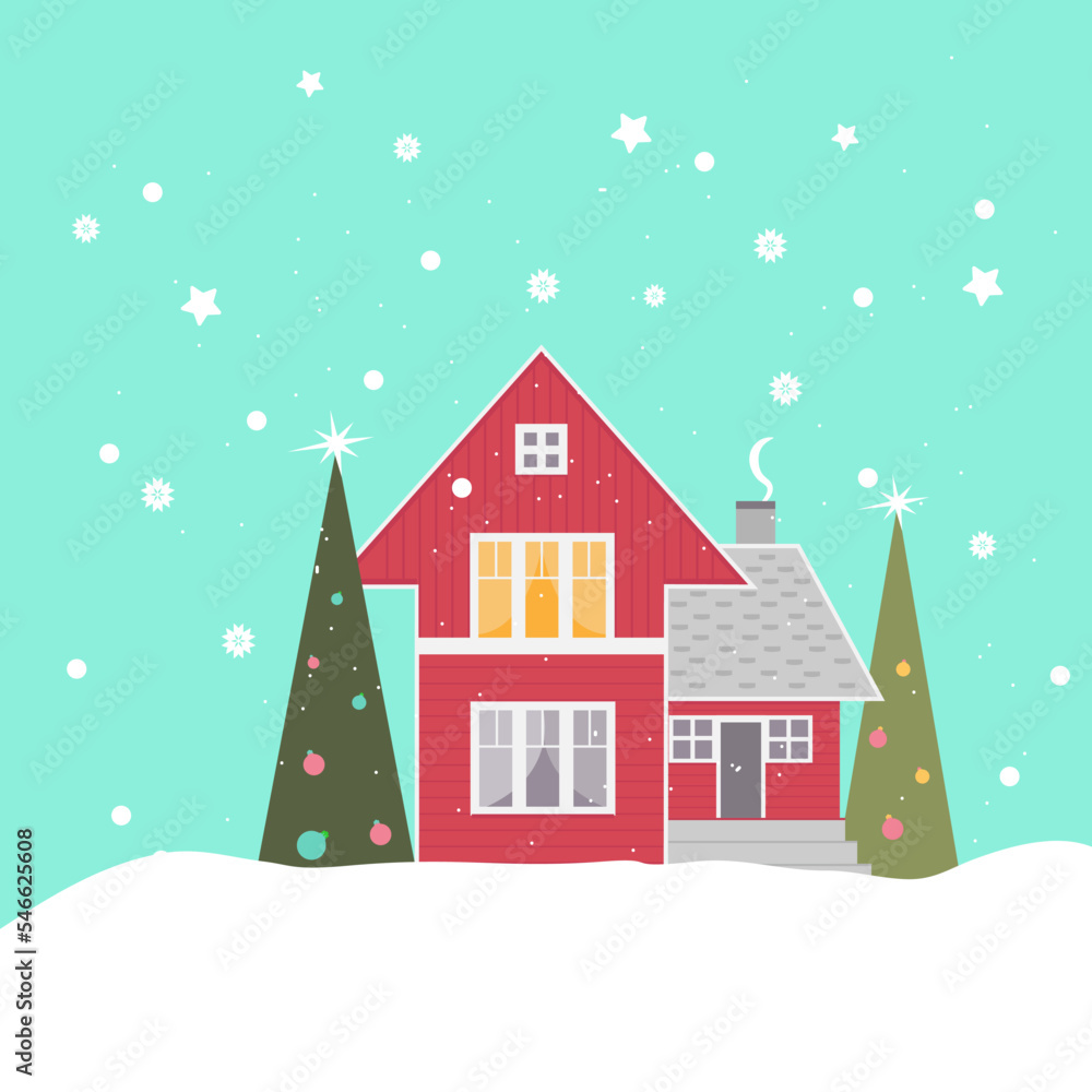 Naklejka premium winter landscape scandinavian house