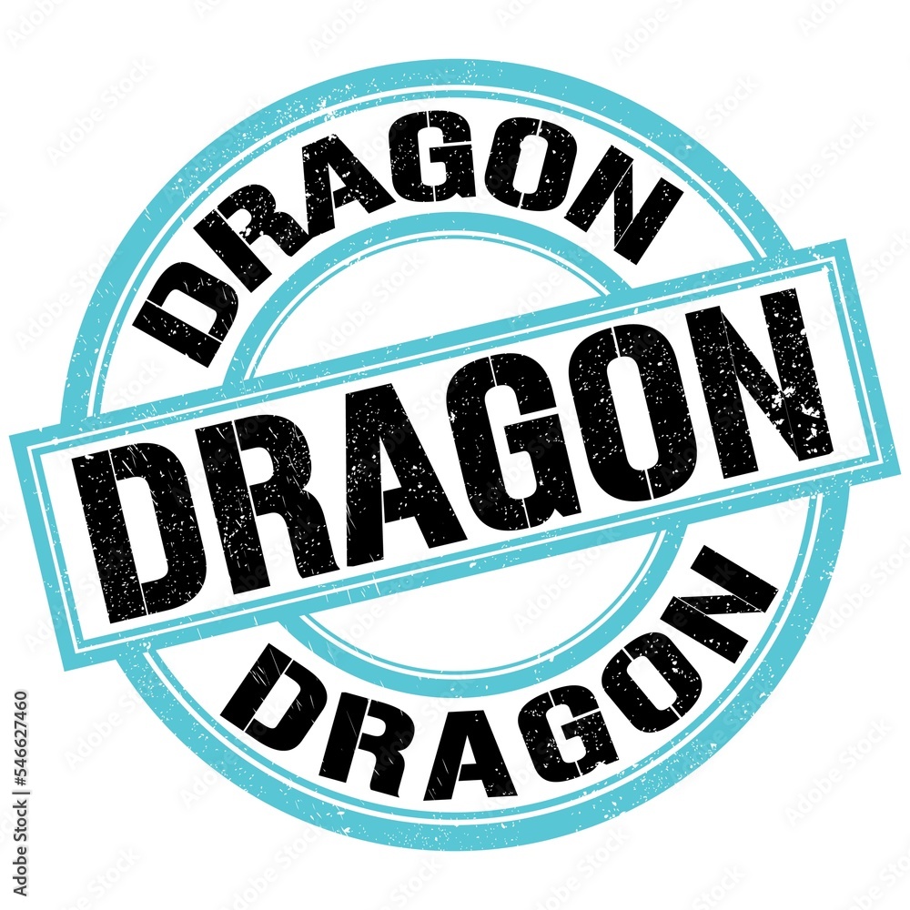 DRAGON text on blue-black round stamp sign