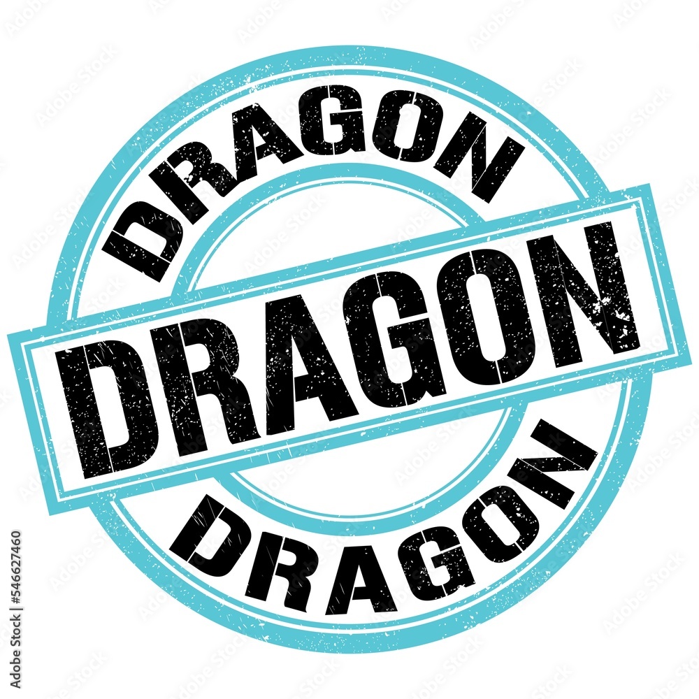 DRAGON text on blue-black round stamp sign DRAGON text on blue-black round stamp sign