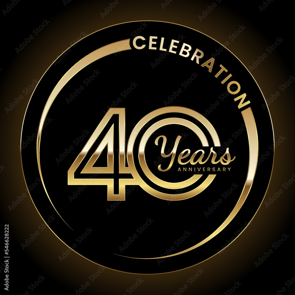40th Anniversary Celebration. Anniversary logo design with double line style and gold color ring for celebration event, wedding, invitation, greeting card. Vector illustration