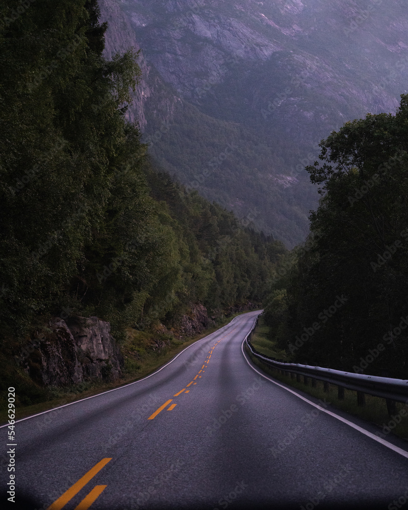 road in the huge Norwegian valleys. 