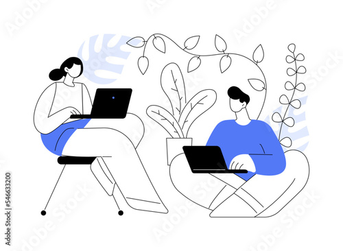 Biophilic design in workspace abstract concept vector illustration.