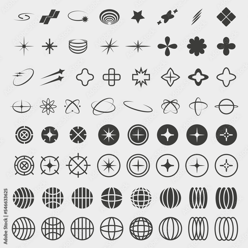 Vetor de Y2K symbols. Retro star icons, trendy acid rave and graphic ...