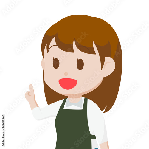 シンプルな主線なしのイラスト / ポイントを伝えるエプロンの女性