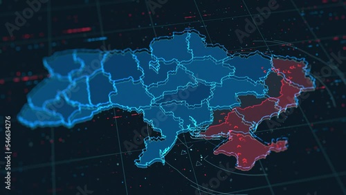 Ukraine under enemy attack. Map of Ukraine with highlighted military zones and territories. Ukraine under attack by the Russian army.