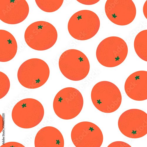 Tangerine seamless pattern. Exotic tropical orange citrus fruit, juicy tangerine, vector minimalistic illustration for textiles, wrapping paper and wallpaper.