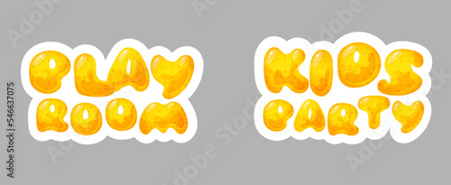 Kids zone vector cartoon banner. honey letters for children's playroom decoration. Sign for children's game room. Kids zone and party room game education fun area design. Vector illustration.