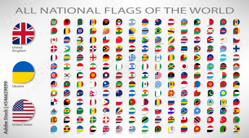 All national flags of the world with names - high quality vector flag isolated on white background