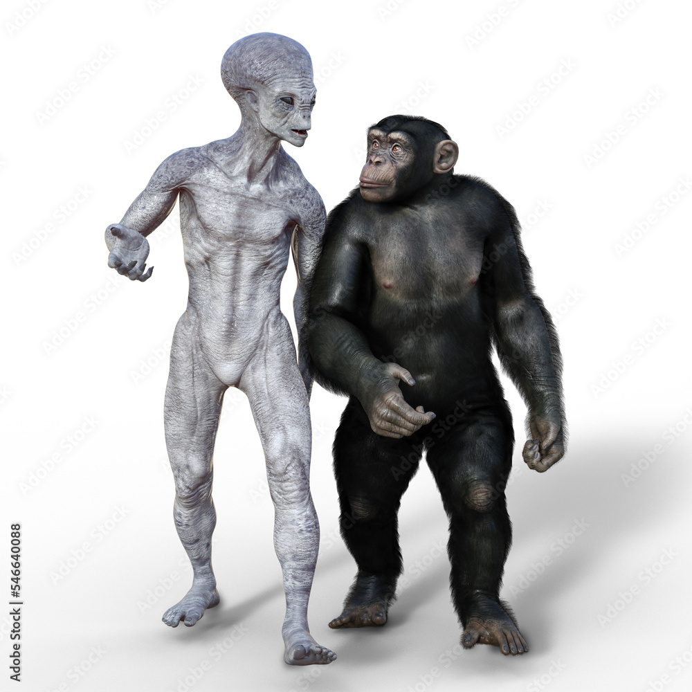 Humanoid alien and chimpanzee monkey Humanoid alien and chimpanzee monkey