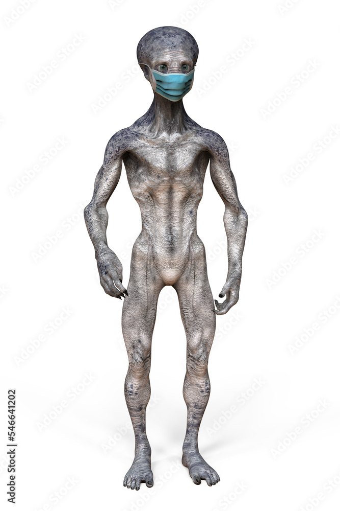 Alien in face mask, conceptual 3D illustration.