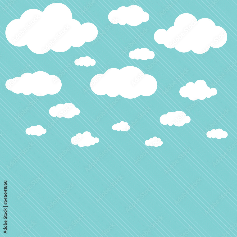 Cute background with white clouds on powder blue background with white lines. Overcast pattern.