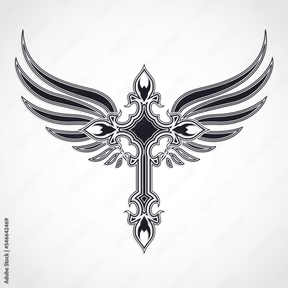 Winged Cross Vector winged ornamental cross / vector illustration Stock Vector | Adobe Stock