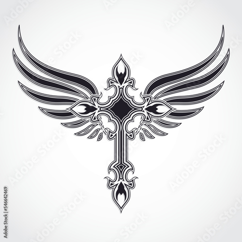 winged ornamental cross / vector illustration