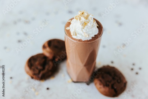 Refreshing chocolate milkshake with cookies