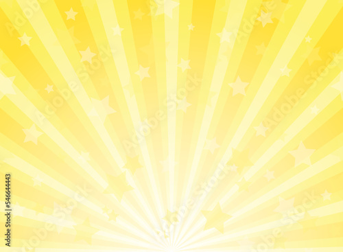 Sunlight horizontal background. Golden yellow color burst background with shining stars.