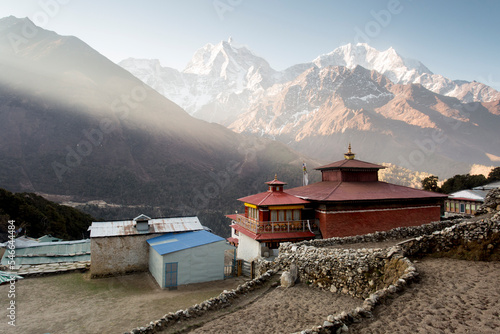 The sun sets on Pangboche's Buddhist monastery in Nepal's Everest Region. photo