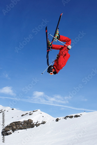 Skier jump in the French Alps, Val Thorens photo