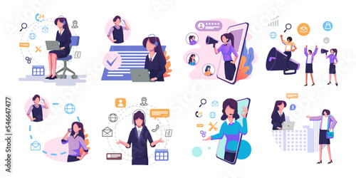 customer services illustration flat style set bundle