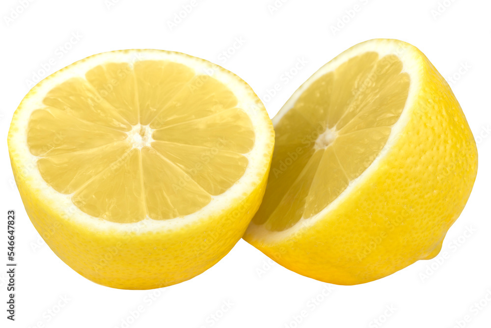 Cut lemon isolated on transparent background, close-up. Cut lemon isolated on transparent background, close-up.