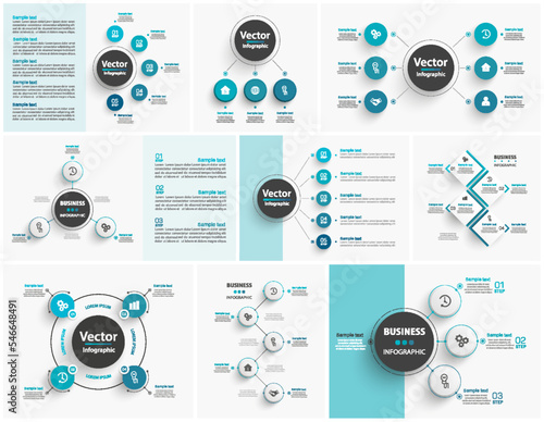 Collection of business infographic. Can be used for workflow layout, diagram, number options, web design. 