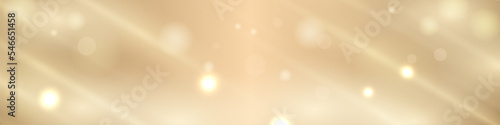 Abstract soft gold festive vector background with bokeh light effect on wide banner. Holiday glowing lights with sparkles. Festive defocused lights. Blurred bright abstract bokeh on light background.