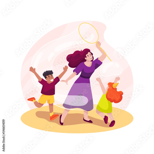 Soap bubbles show isolated cartoon vector illustration.
