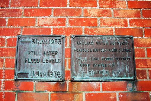 Flood levels marked on commemorative plaque photo