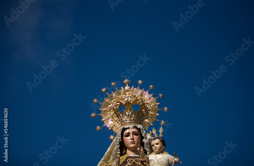 A wooden statue of the Virgin Carmen during a Holy Week procession in Prado del Rey, southern Spain's Cadiz Sierra region, Andal photo