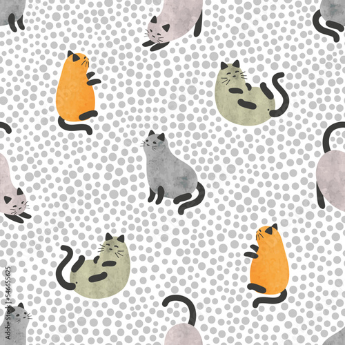 Seamless cute cats pattern. Vector kittens illustration.