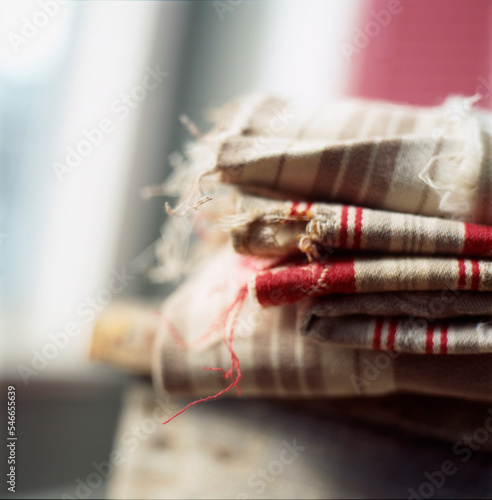 Pile of threadbare fabric. (Selective Focus) photo