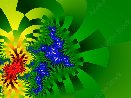 Green orange blue abstract background with flowers