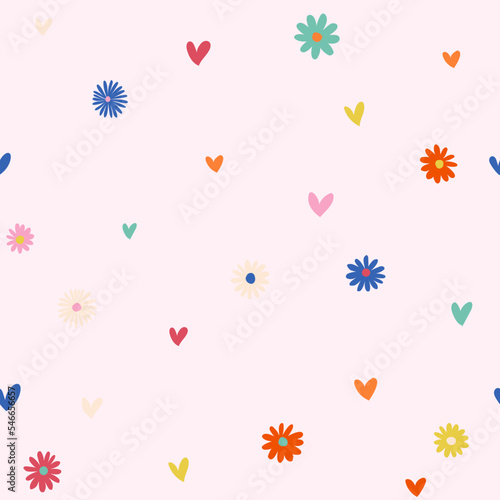 A gentle beautiful seamless pattern flowers hearts