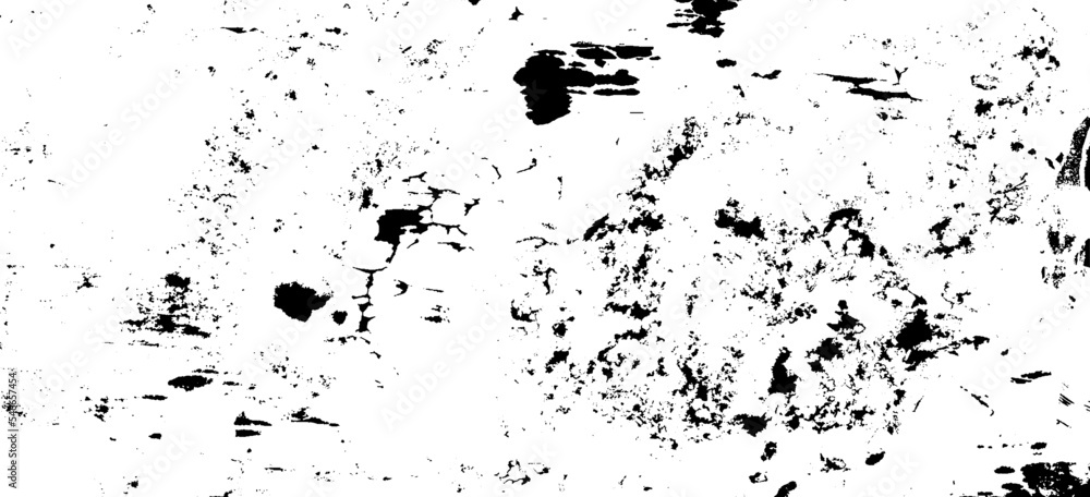 Fototapeta premium Monochrome texture composed of irregular graphic elements. Distressed uneven grunge background. Abstract vector illustration. Overlay for interesting effect and depth. Isolated on white background.