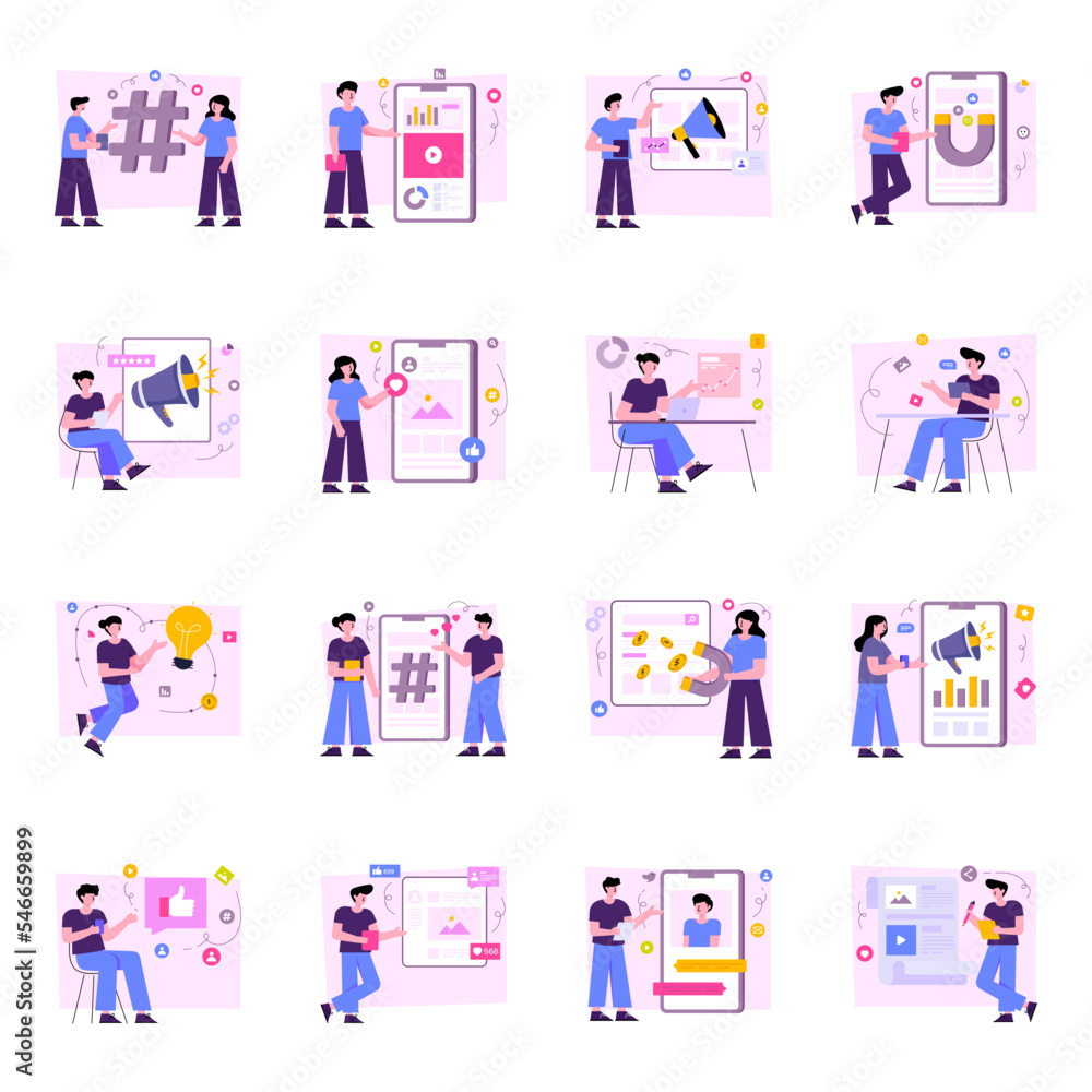 Pack of Social Media Flat Illustrations
Pack of Social Media Flat Illustrations