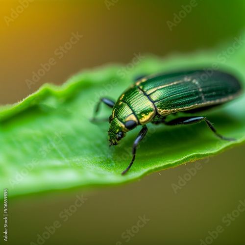 Vertical shot of hungry green insect on leaf 3d illustrated