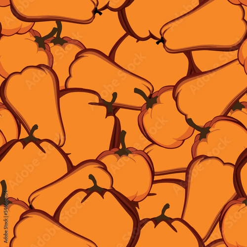 Seamless vector pattern with bright orange pumpkins. Illustration for kitchen tablecloth, napkins, textile, wrapping paper, eco friendly products packaging.