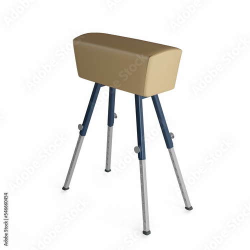3D rendering of a beige vaulting buck with metal legs isolated on white background